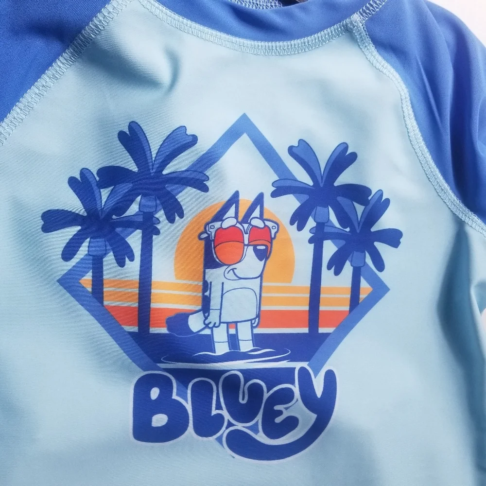 NWT BLUEY KIDS SWIM LONG SLEEVE SHIRT AND SHORT SET 50+ UPF SIZE 4T